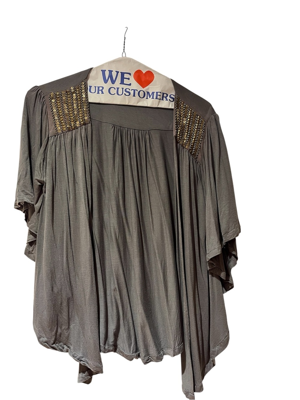 Open cardigan gray with bronze beading design